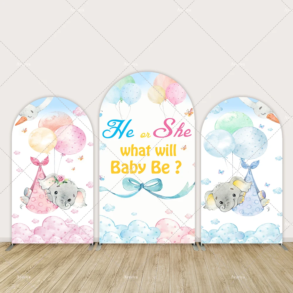

Gender Reveal Party Decoration Arch Backdrop Cover Cartoon Elephant Boy or Girl Baby Shower Background Photobooth Banner