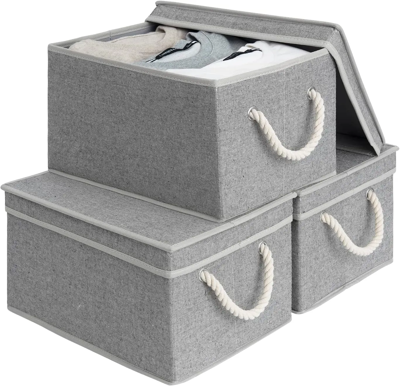 

Storage Bins with Lids, Decorative Storage Boxes with Lid and Soft Rope Handles, Foldable Storage