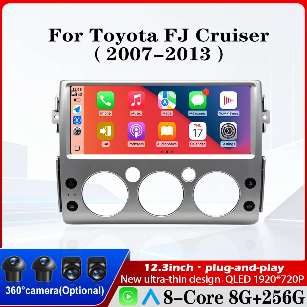 For Toyota FJ Cruiser 2007-2013 Car Multimedia Player Android16 GPS Navigation Auto Tools DSP Stereo CarPlay QLED Screen