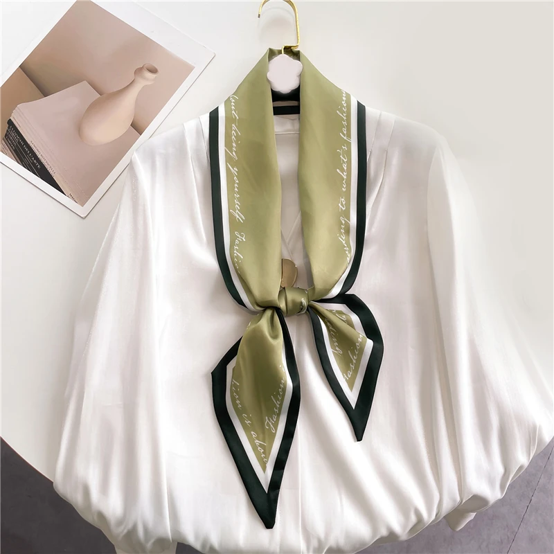 New Luxury Brand Scarf Women Long Lady Ribbon Silk Satin Skinny Hair Band Spring Summer Ties Headband Accessories