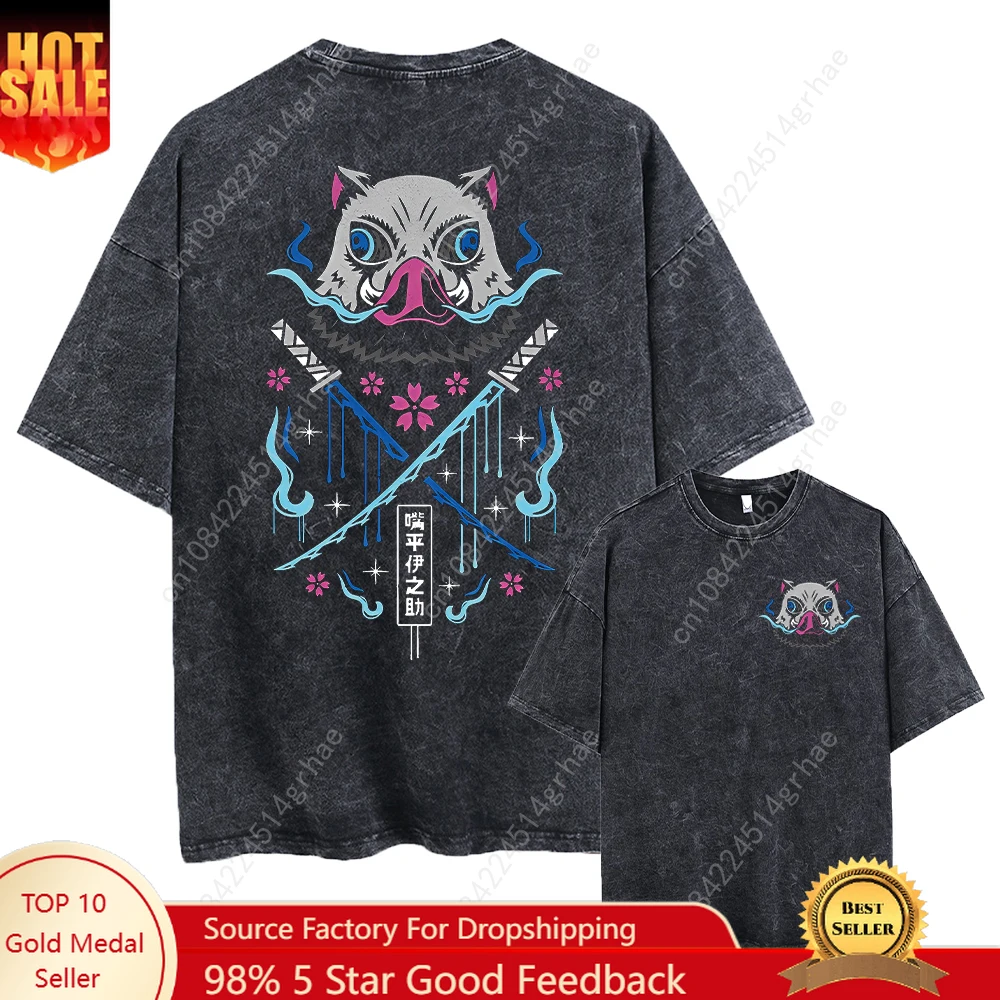 

Men's Acid TShirt Streetwear Oversized Japanese Anime Graphic T Shirt Summer Washed Black Tshirt Harajuku Cotton Tees Tops