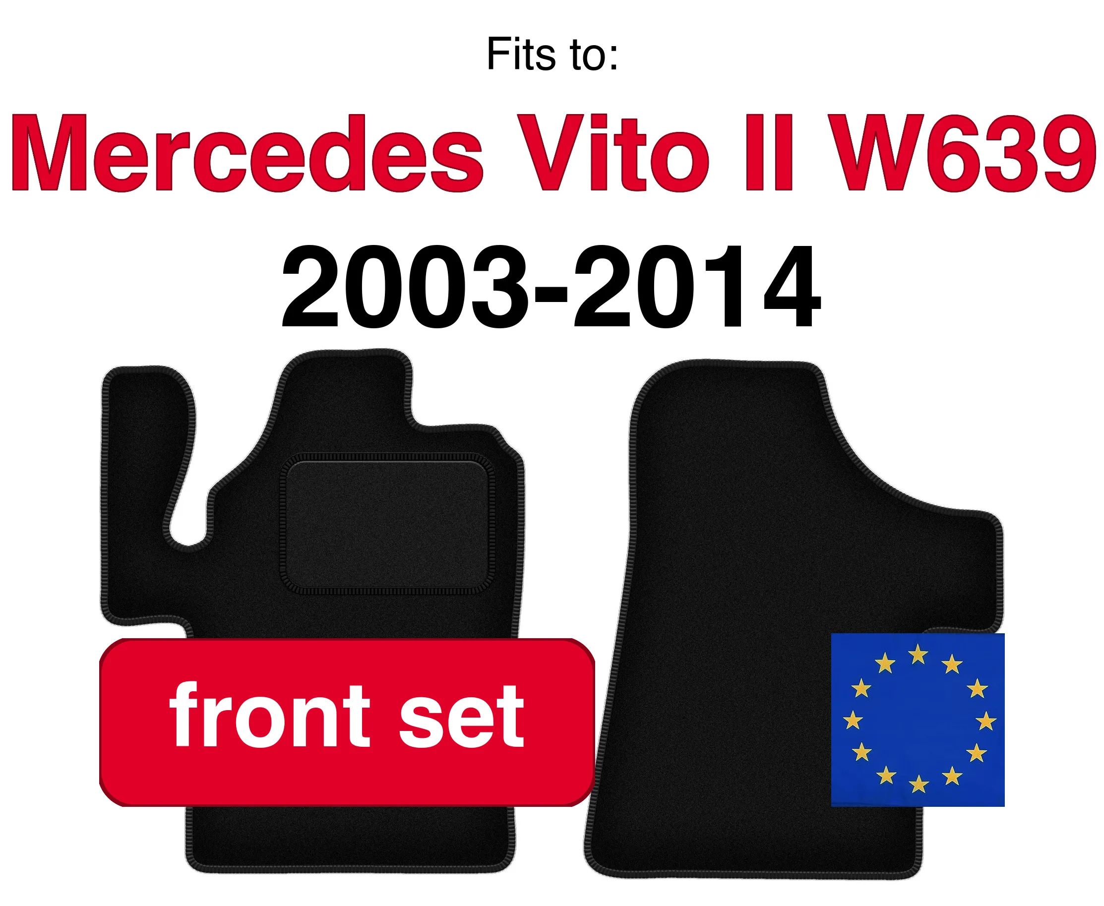 Auto velours vloermatten voor Mercedes Vito II W639 bedrijfswagen (2003-2014) - Zwart (2 stuks) set auto vloermatten voor