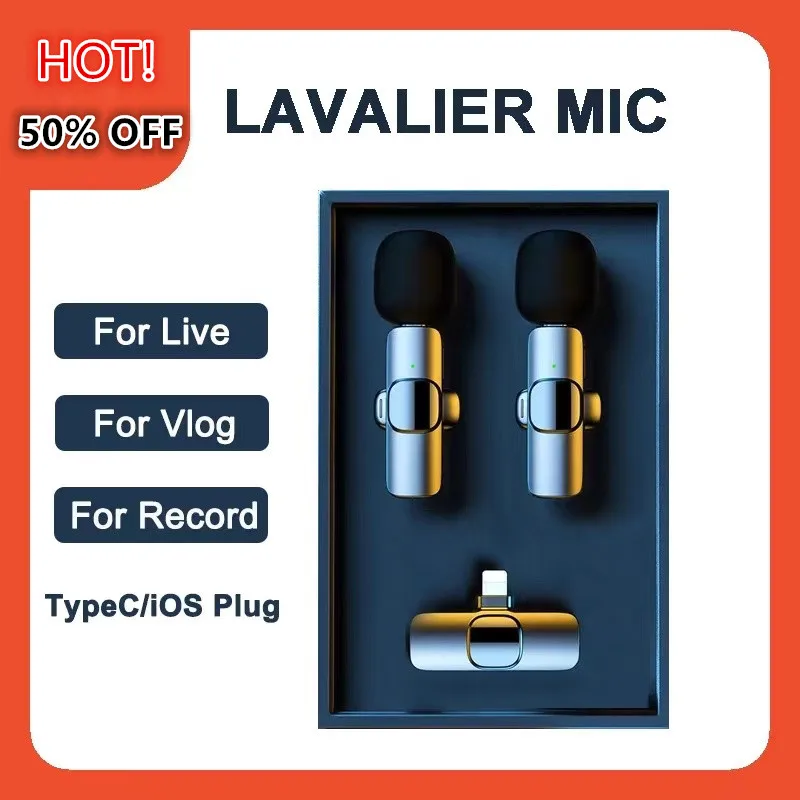 NEW Wireless Lavalier Microphone Audio Video Recording Mini Mic For iPhone Android Laptop Live Gaming Mobile Phone Microphone