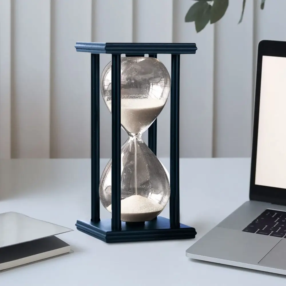 

30 Minutes Timer Sand Timer Practical White Sand Vintage Timer Timer Set Black Wooden Sand Clock Living Room Decor