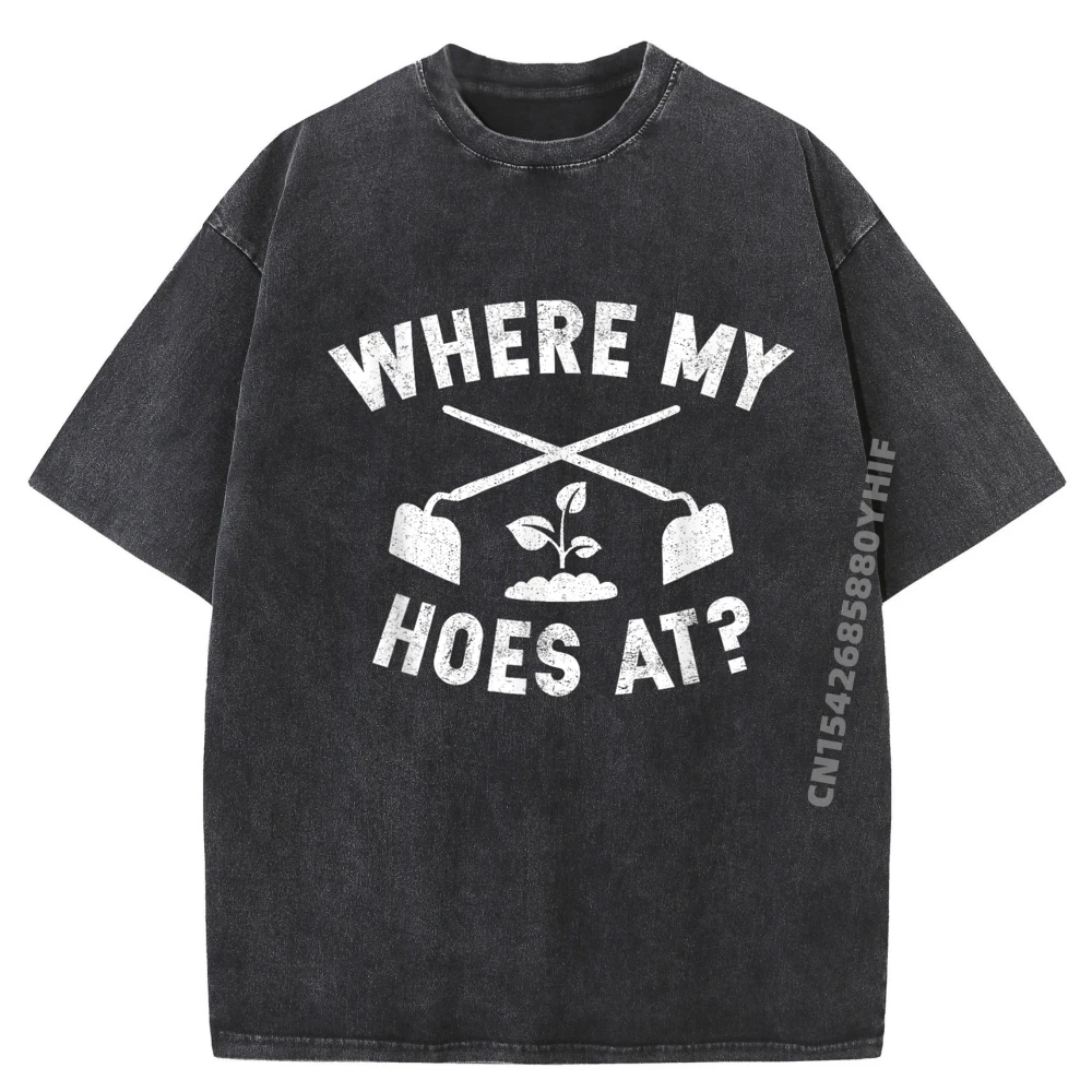 

Retro Mens T-Shirt Where My Hoes At Gardening Tops & Tees Graphic T-Shirt Retro Washed Clothes Normal