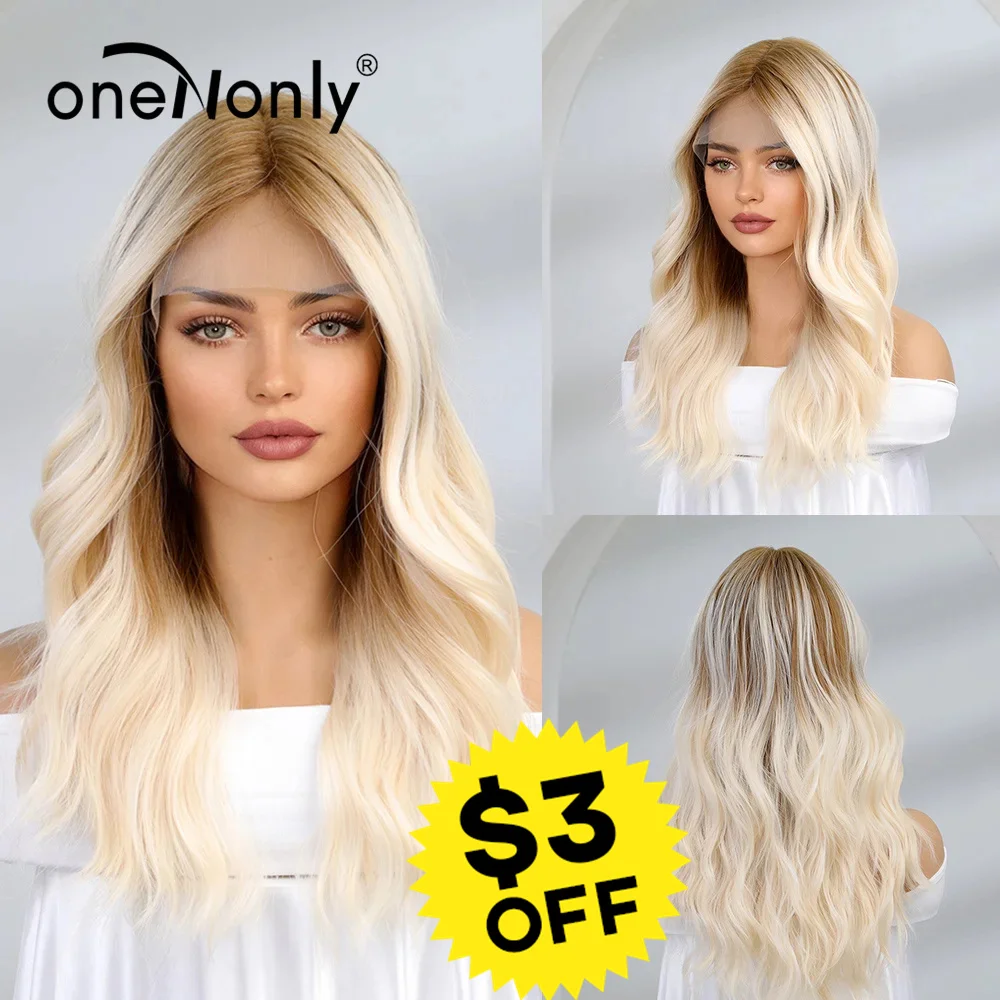 oneNonly Body Wave Lace Front Wig Brown White Blond Wig for Women  Daily Natural Lace Wigs Resistant Fiber Hair