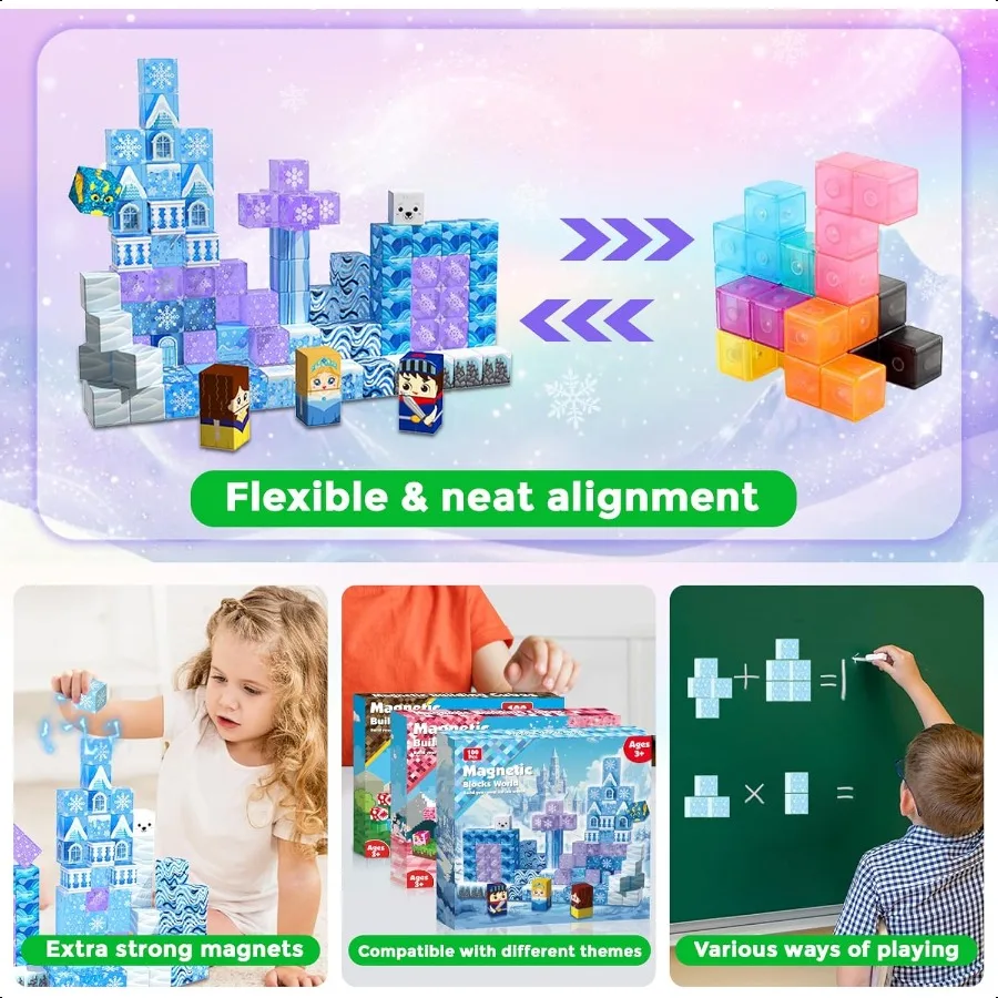 Magnetic Blocks 100Pcs Transparent Building Block for Ages 48 Magnet Blocks Sets for Blue Princ Castle Build Building Cubes Til