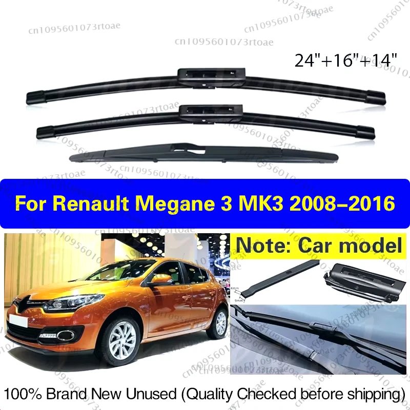 

For Renault Megane 3 MK3 2008 - 2016 Car Front Rear Wiper Blades Windshield Windscreen Window 24"16"14" 2010 2011 2012 2013 2014