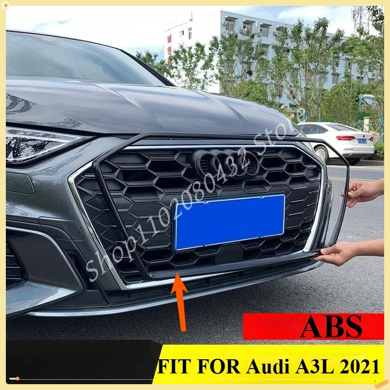 FIT FOR Audi A3L 2021 Glossy Black ABS front bumper grill forming strip cover trim