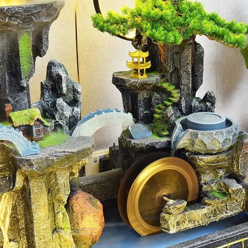 HJ large rockery, flowing water fountain, water feature ornament, bed and breakfast floor-to-ceiling balcony, fish pond