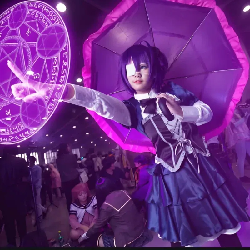 Anime Love Chunibyo Other Delusions Takanashi Rikka Costume Full Set Cosplay Dress Headdress Eye Mask Props Accessories Women