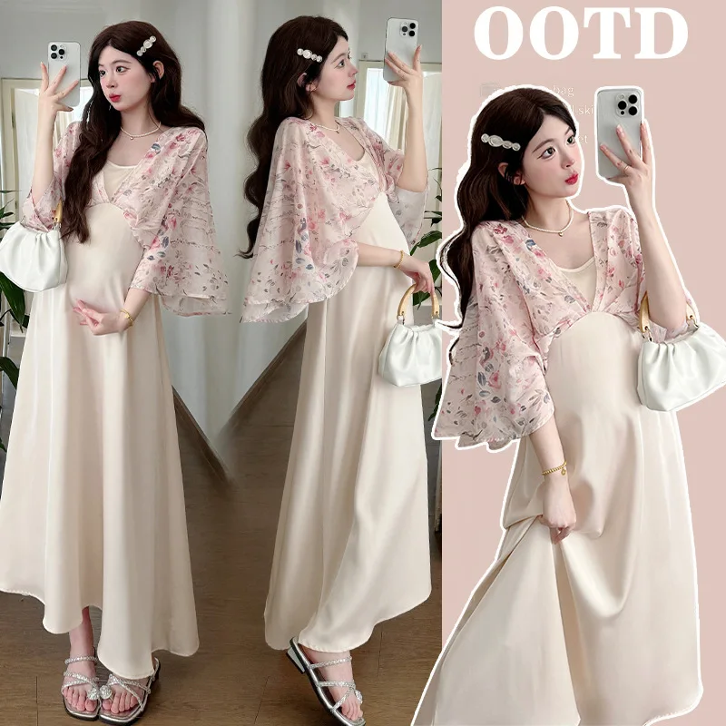 

2025 Fashion Forward Maternity Gown French Couture Inspired Floral Mix Elegant Pregnancy Dress Breathable Soft Material