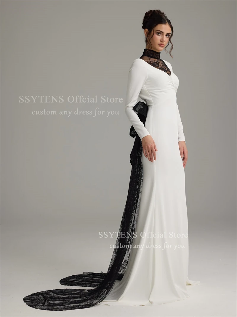 Sukienki wieczorowe SSYTENS czarno-białe, z wysokim dekoltem, seksowne, typu syrena, na galę, z odkrytymi plecami, na specjalne okazje, suknie balowe, szyte na miarę.