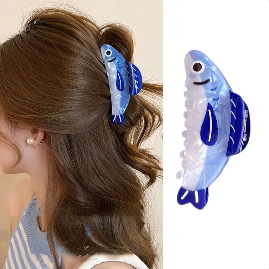 

Sardine Hair Claw Clip Summer Ocean Acetate Hair Clips Large Acrylic Blue Fish Hair Jaw Catch Barrettes Strong Hold Nonslip Hai
