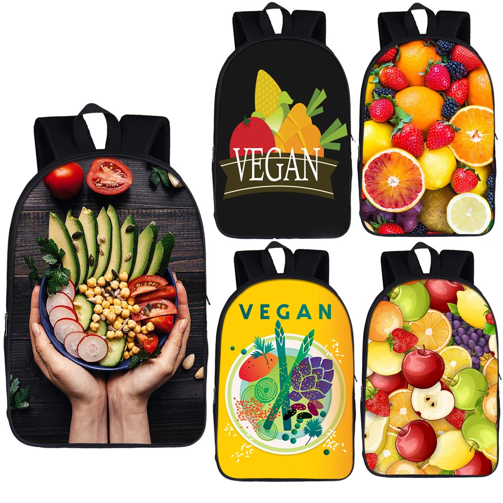 Mochila de frutas para hombre y mujer, bolso de viaje Vegano para vegetales, mochilas escolares para niños y niñas