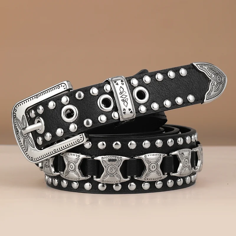 

New European and American Punk Men's and Women's Belts, Fashionable Belts, Rivets, Wide Waisted Jeans Designer Belt Chain Belt