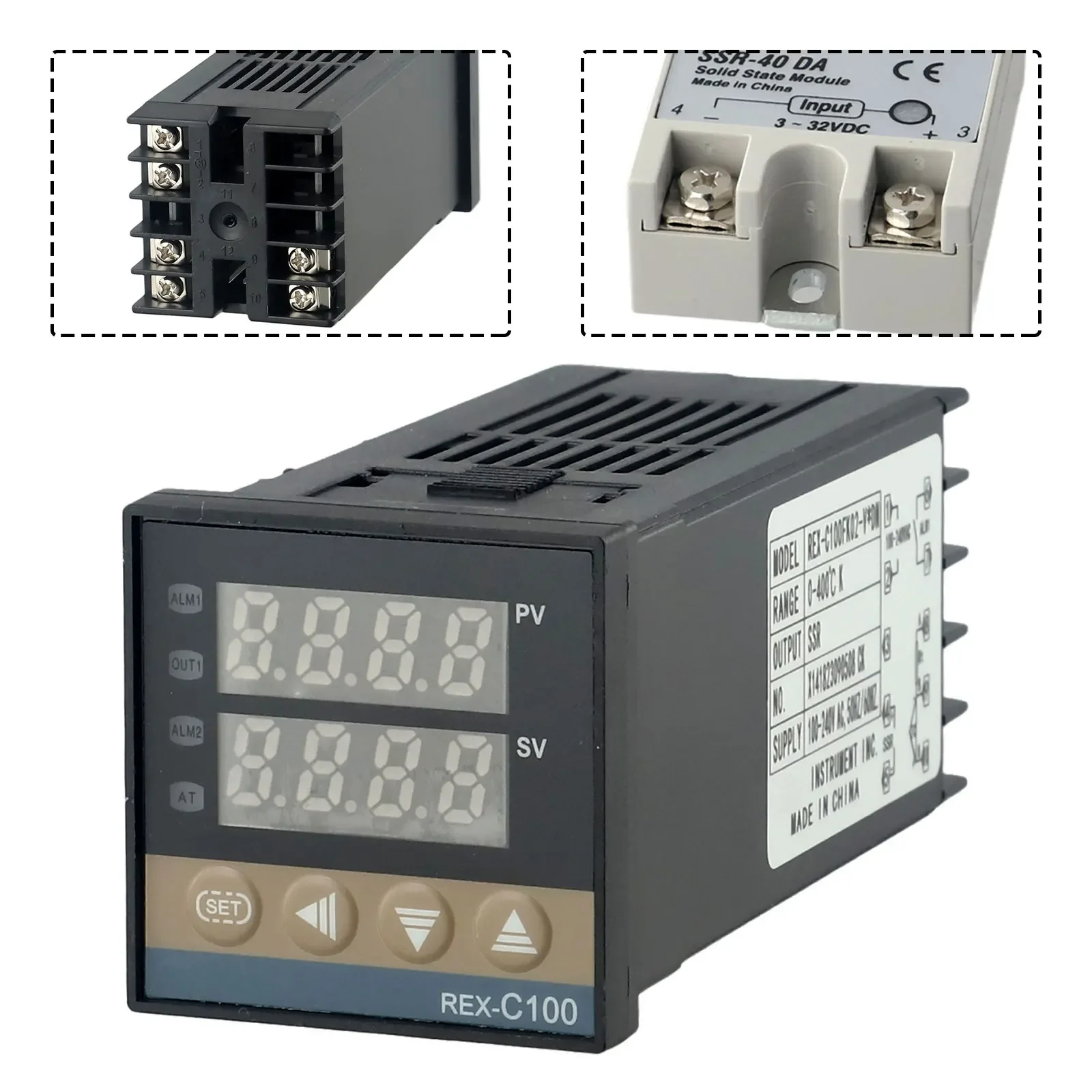 REX C100 Intelligent Digital Temperature Controller Set 40A SSR K Thermocouple Heat Sink Kit Perfect for Solid State Relay