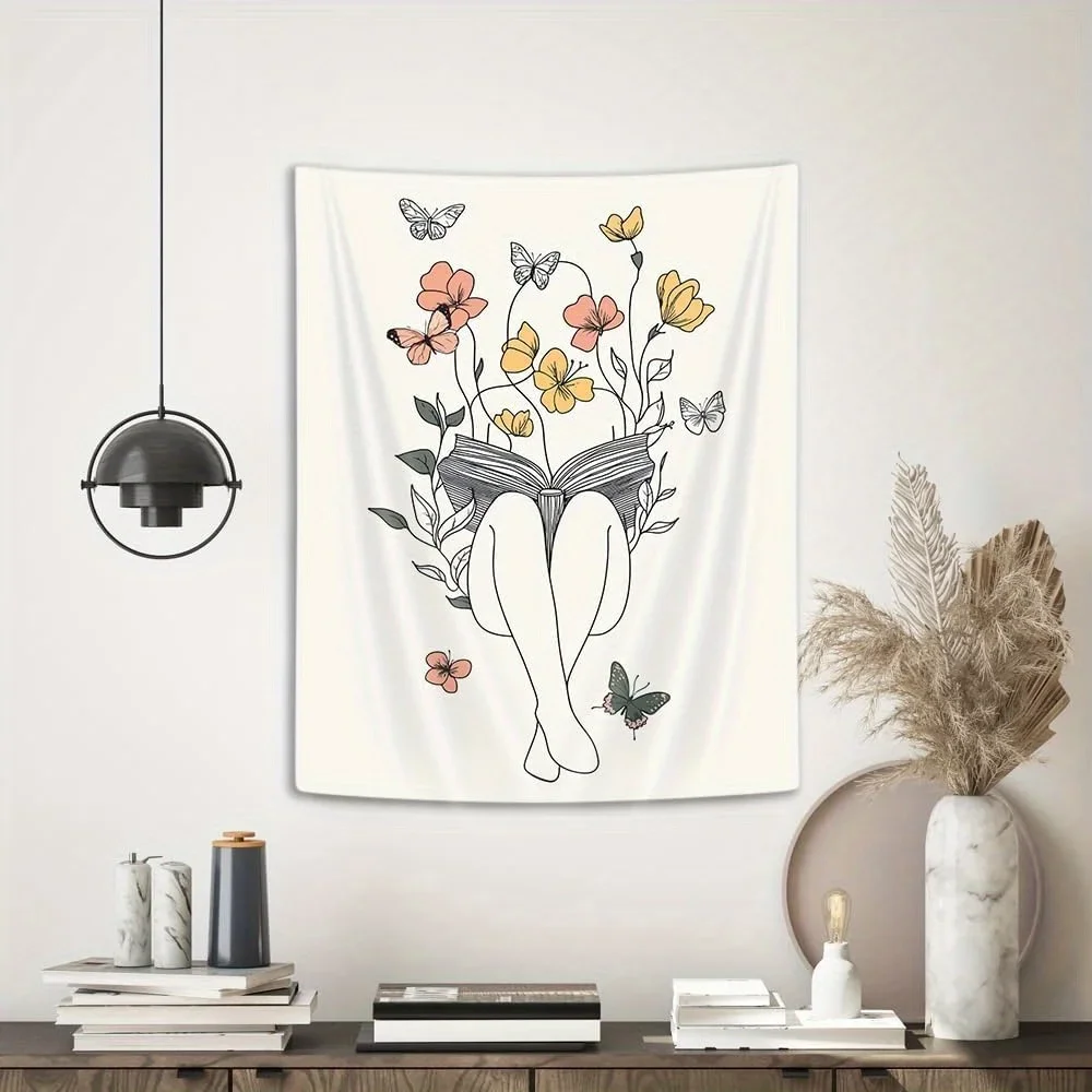 

Bohemian Chic Abstract Feminine Line Art Tapestry Soft Velvet Polyester Knit Fabric Simple Pastel Decor Easy to Hang Home Decor