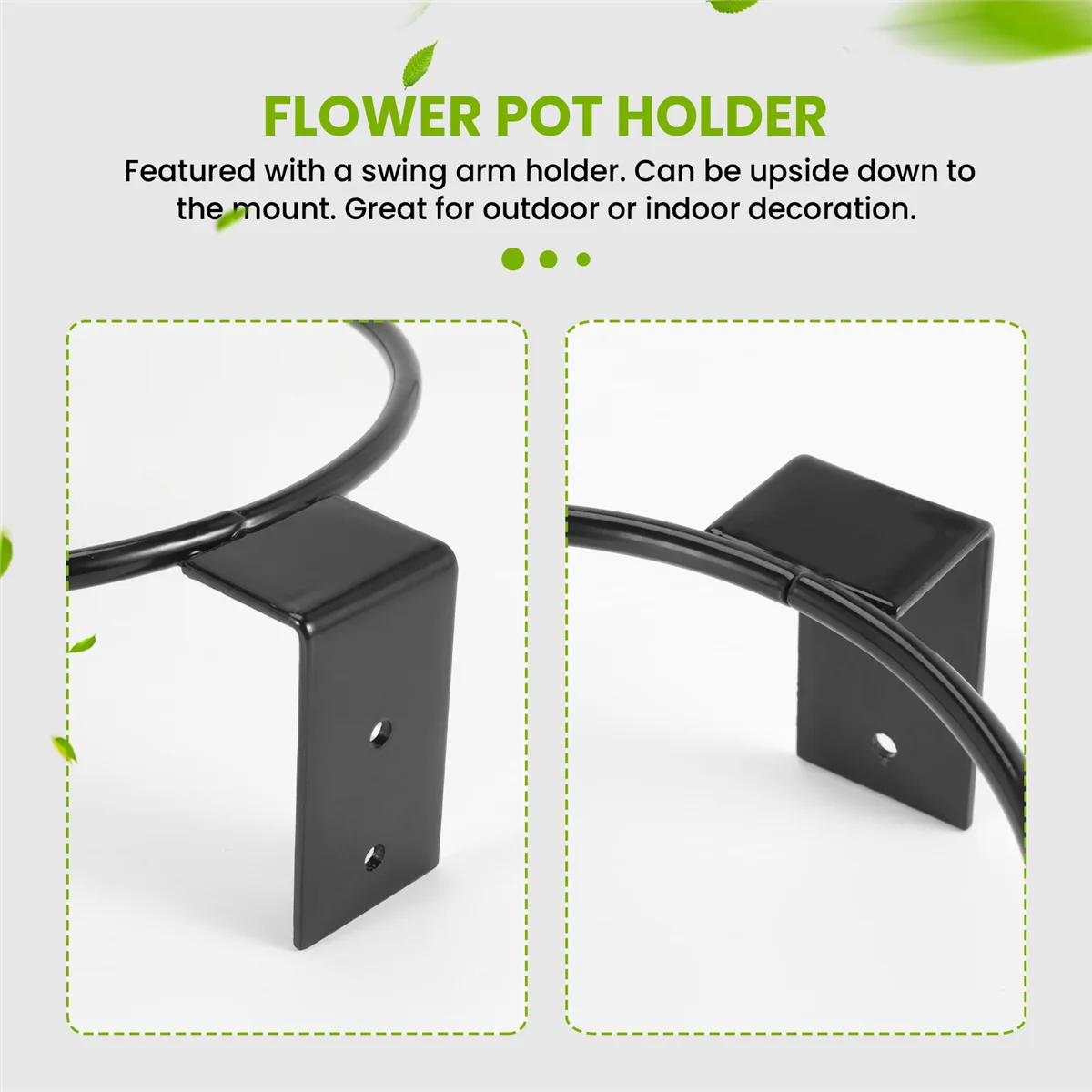 Suporte de vaso de flores anel montado na parede ganchos de plantador de metal cabides suporte de parede, pacote com 6, preto, 6 polegadas