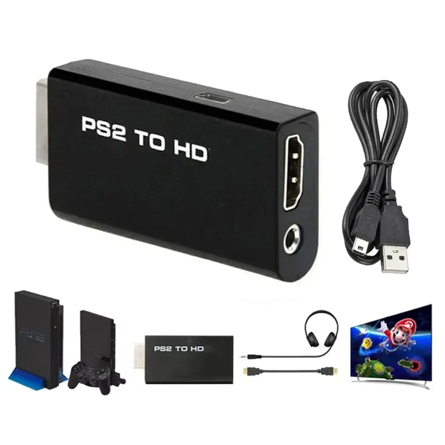 

PS2 to HDMI-compatible Converter Adapter 480i/480p/576i Audio Video 3.5mm Audio Cable WII2HDMI Supports PC All PS2 Display Modes