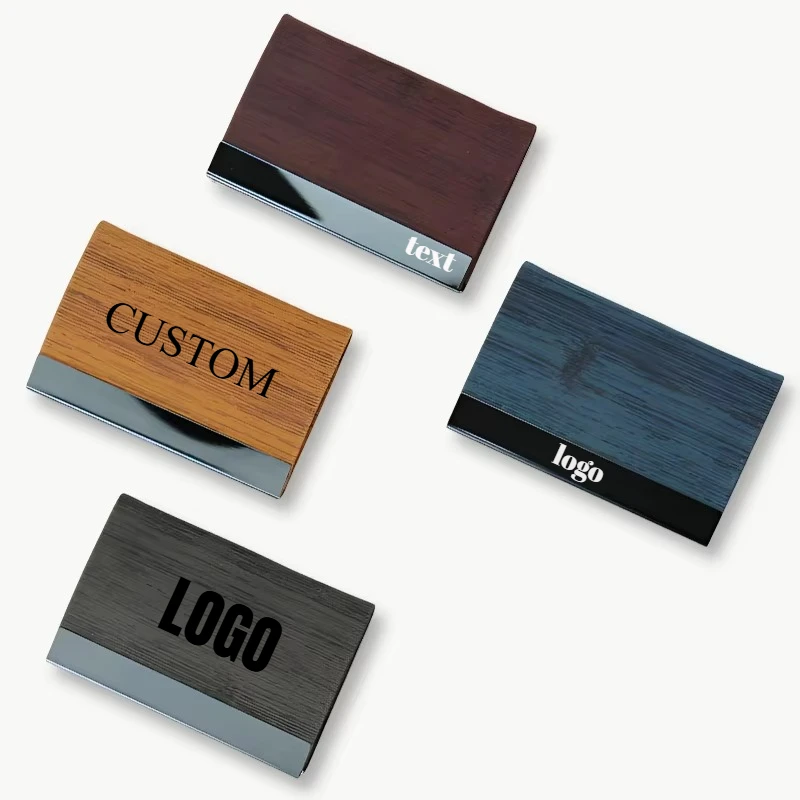 

Stainless Steel PU Leather Business Card Case Laser Engrave Custom TEXT LOGO Lightweight Card Box Personalized Name Cardcase