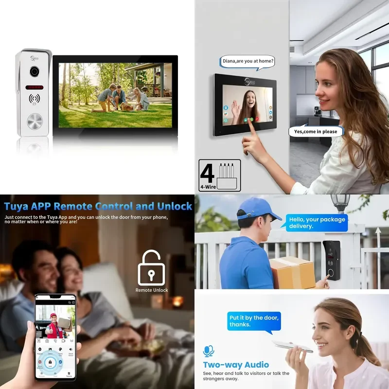 Access Control Intercom System with Camera 10 Inch Touch Display Smart Home Door Phone Kit 3 in 1 Unlocking RFID Card for