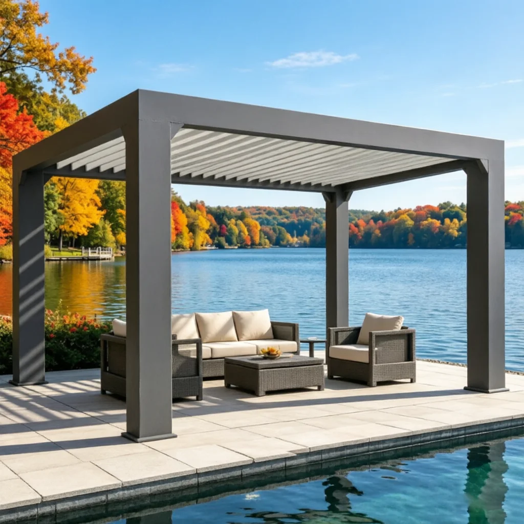 Bioclimatic Waterproof Aluminum Pergola Motorized Outdoor Louvered Gazebo Garden Sunroom Terrace Canopy Strong UV Block Louvers