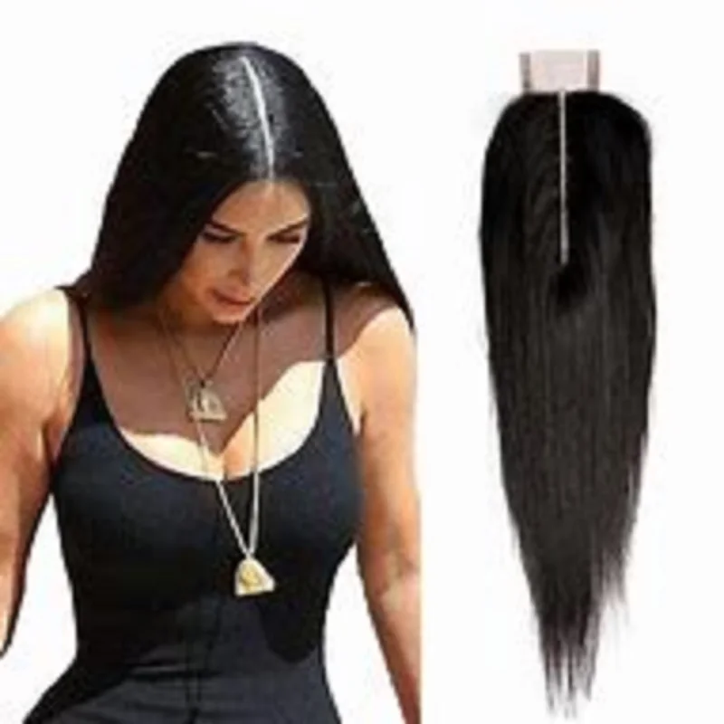 2x6 Lace Closure Straight 100% Human Hair Middle Part Straight Transparent Lace Closure  Natural Black 10-26Inch
