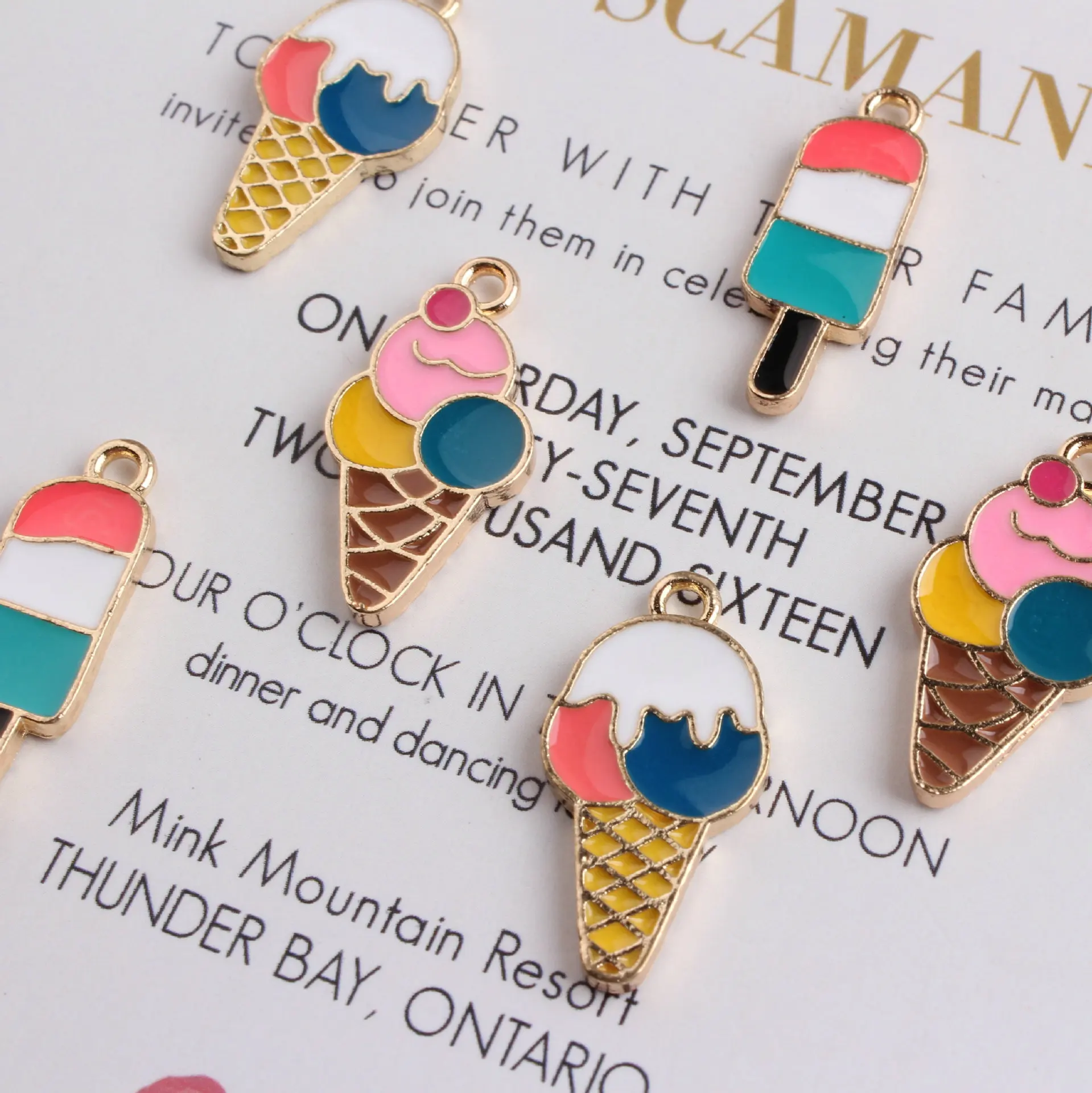 40pcs 12*25 Colorful Enamel Cute Sweet Ice Cream Jewelry Alloy Charms Ornament Accessories Material Earring Necklace Pendant