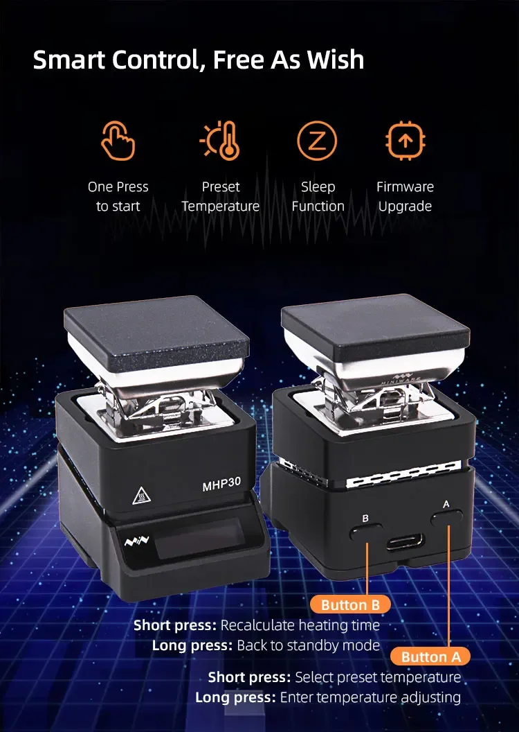 MINIWARE MHP30 Mini Hot Plate Preheater 30*30mm Heating Area Constant Temperature Heating Table 300℃ Intelligent Heating Table AU Location Shipping Fast