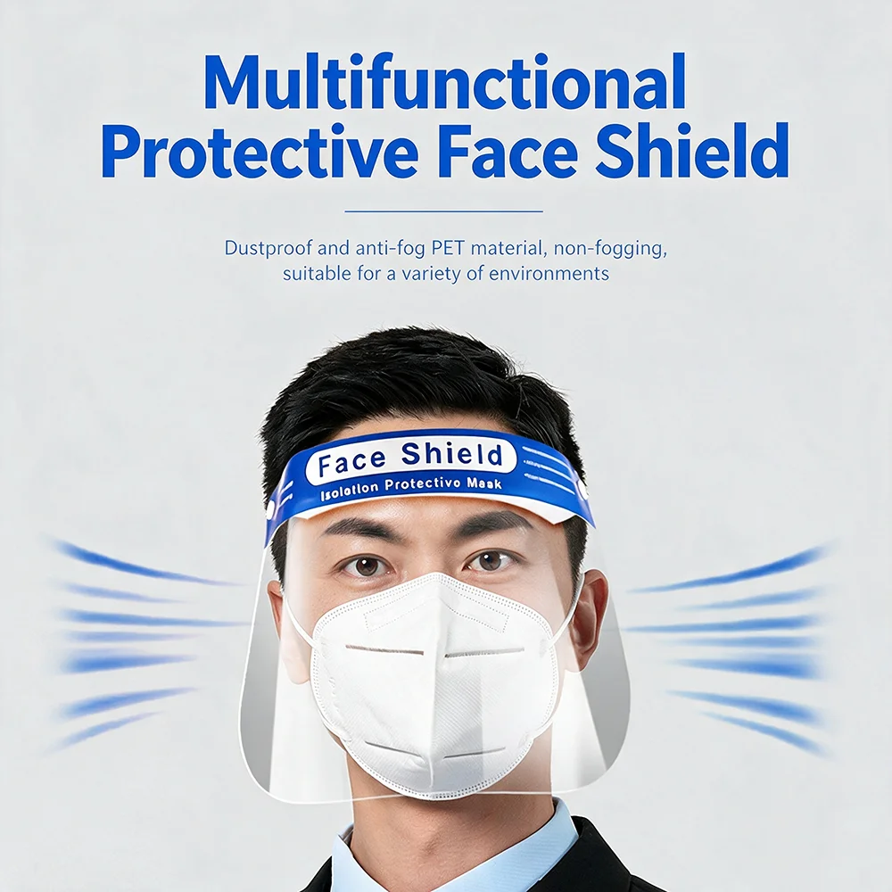 1PCS/2PCS Transparent HD Face Shield Dust-Proof Double-Sided Anti-Fog PET Protective Visor