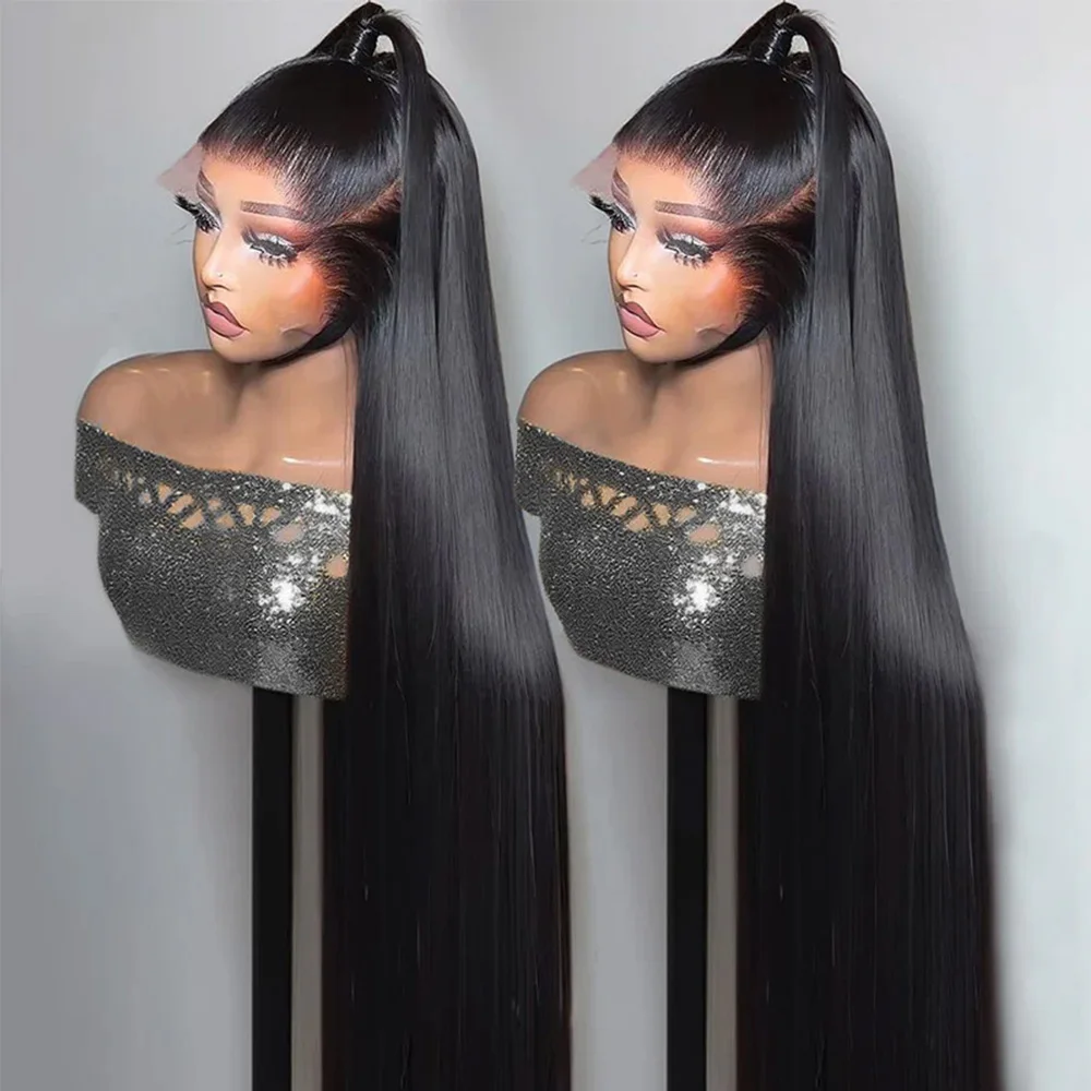 

Длинные прямые бразильские девственные человеческие волосы HD 13x6 Кружевные фронтальные парики Черный для женщин Предварительно выщипанные бесклеевые прямые парики фронта шнурка