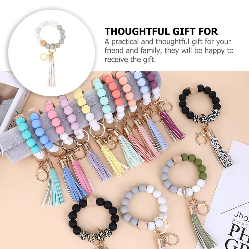 Silicone Beads Bracelet Keychain Tassel Pendant Soft Wristlet Key Agent Gift Silicone Bracelet Keychain