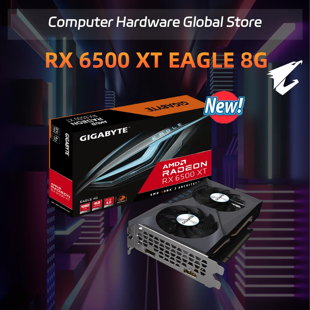 New GIGABYTE  AMD RX 6500 XT EAGLE  4G dual fan Graphics Card Placa de vídeo GDDR6   64bits  PCIe 4.0 Desktop PC