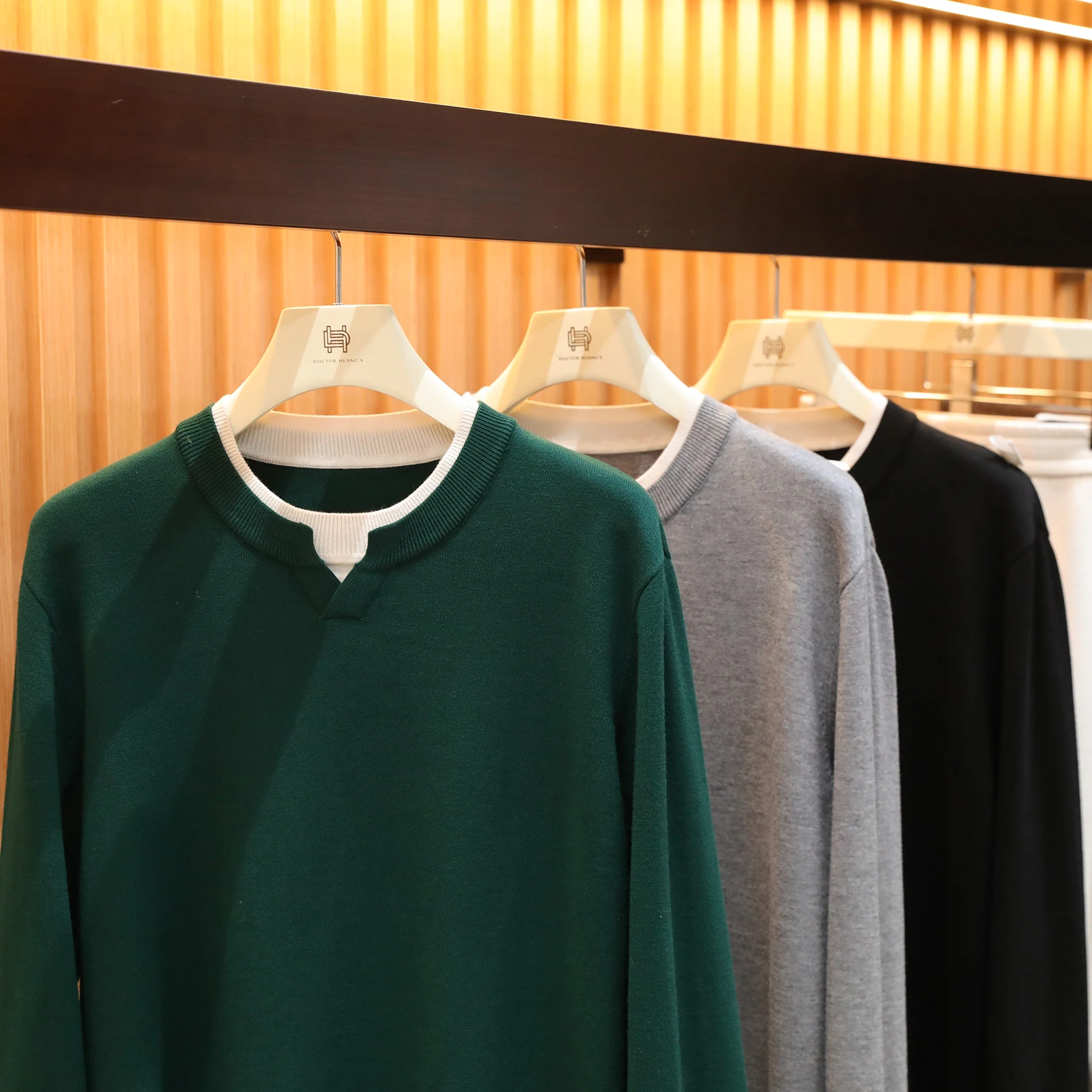 

Мужской многослойный трикотаж из смесовой шерсти, имитация двухслойного вязания, с двойным воротником, мягкий, прямого кроя, длинный рукав, повседневный стиль