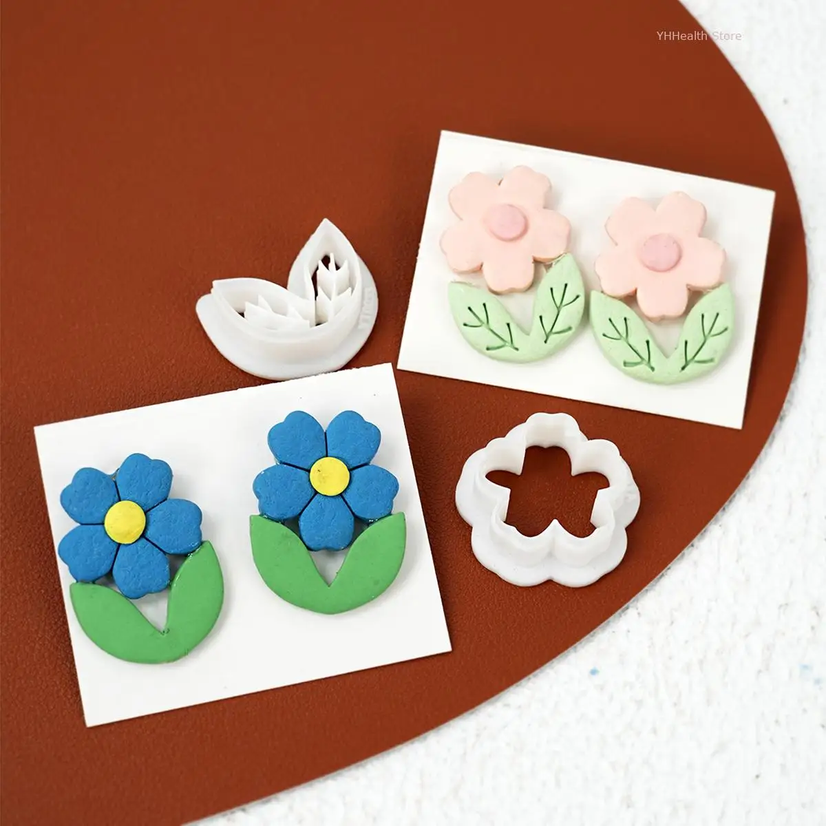 Flower Leaf Combination Clay Earrings Mould 3D Floral Leaf Design DIY Polymer Soft Pottery Jewelry Cutting Mould Fresh Pendant