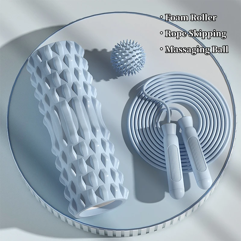 Rope Skipping and Foam Roller Set, Suitable for Fitness Use, Rope Skipping with Bearings, Massage Yoga Column, Fascia Ball