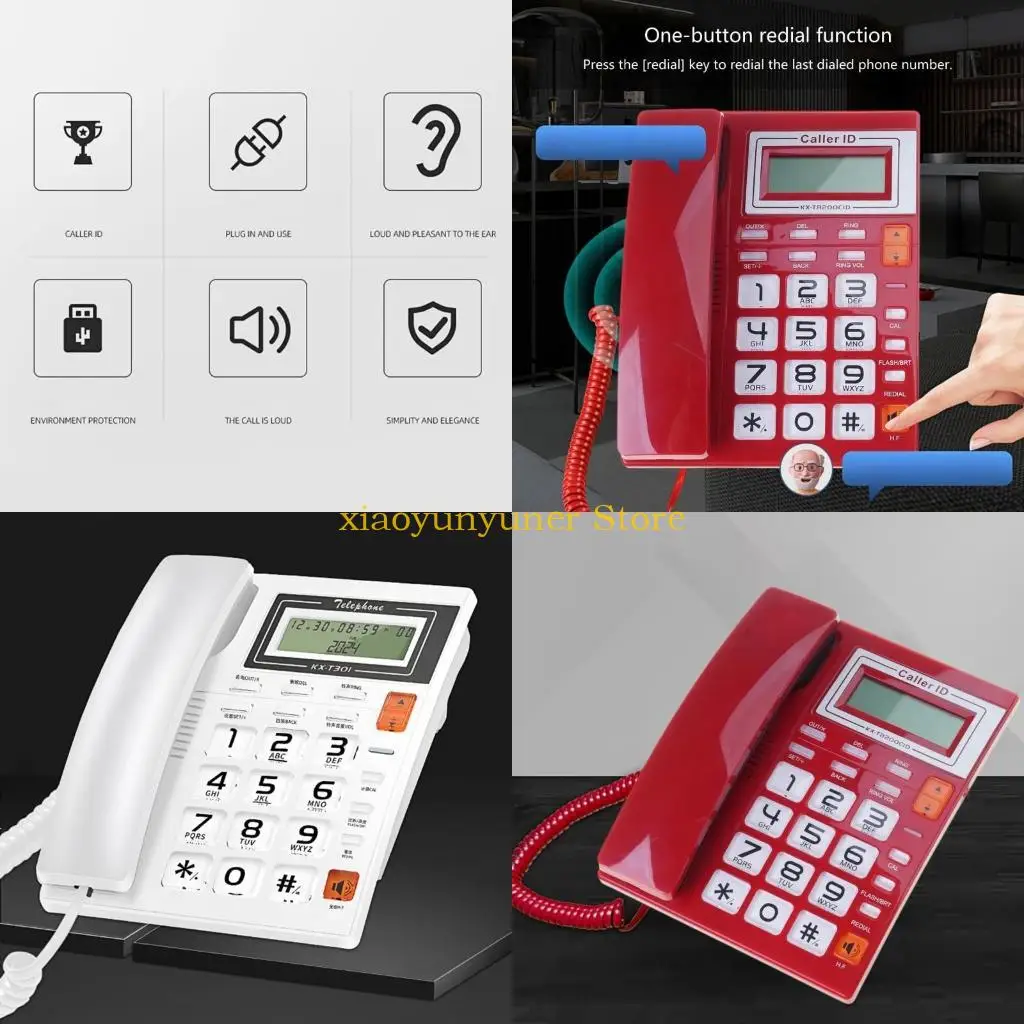 P9JB Desktop Corded Telephone for Home Landline Telephone with Big Button Speakerphone Telephone for Home Office Hotel