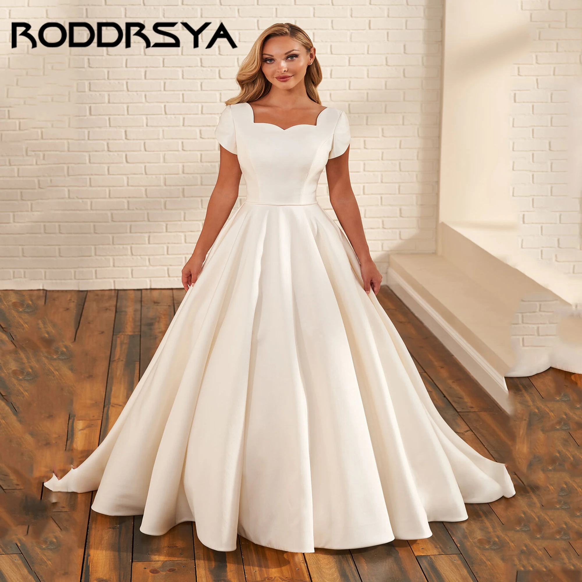 

Satin Button Wedding Dress For Women Bow Back Tulip Sleeve Sweetheart Bride Gowns Sweep Train vestido de novia 2025 Customized