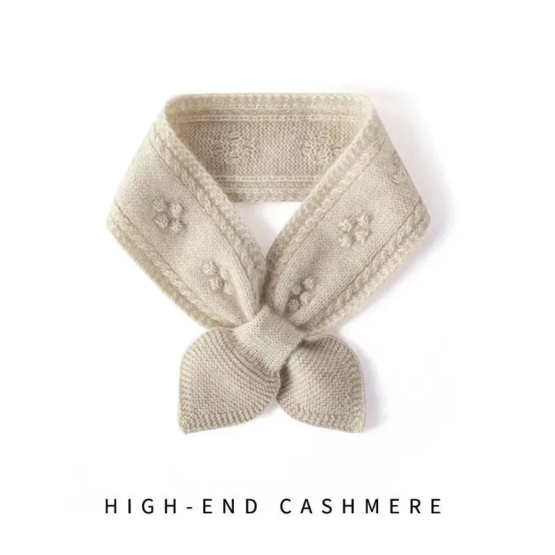 

2024 cashmere women's clothing small bow tie twisted flower thickened neck protection scarf knitted small scarf