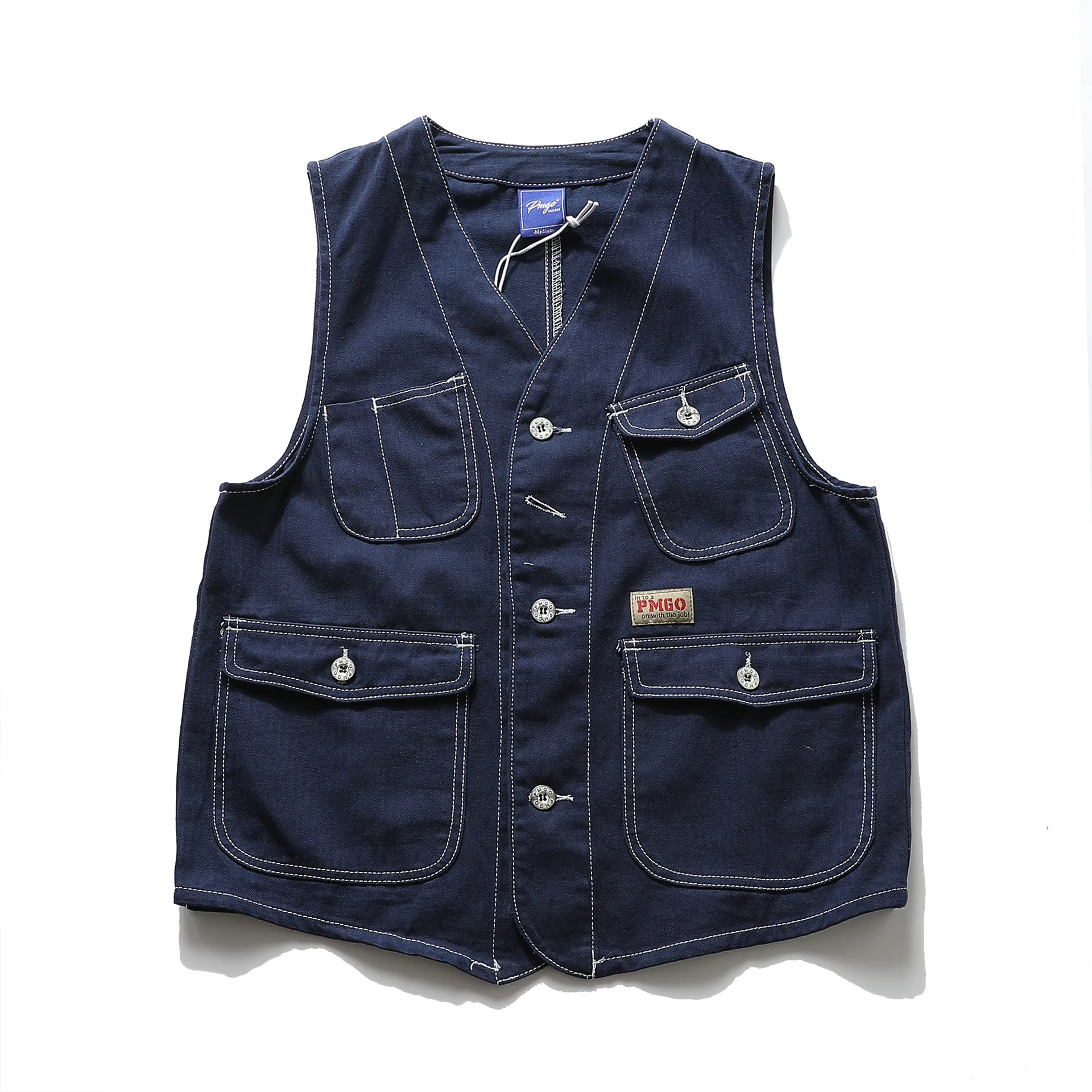 Harajuku Japanische Retro Casual Cargo-Westen für Herren, Leichte Kontrastnähte Outdoor-Funktionsweste, Old Money Ästhetik-Jacke – Detail 18