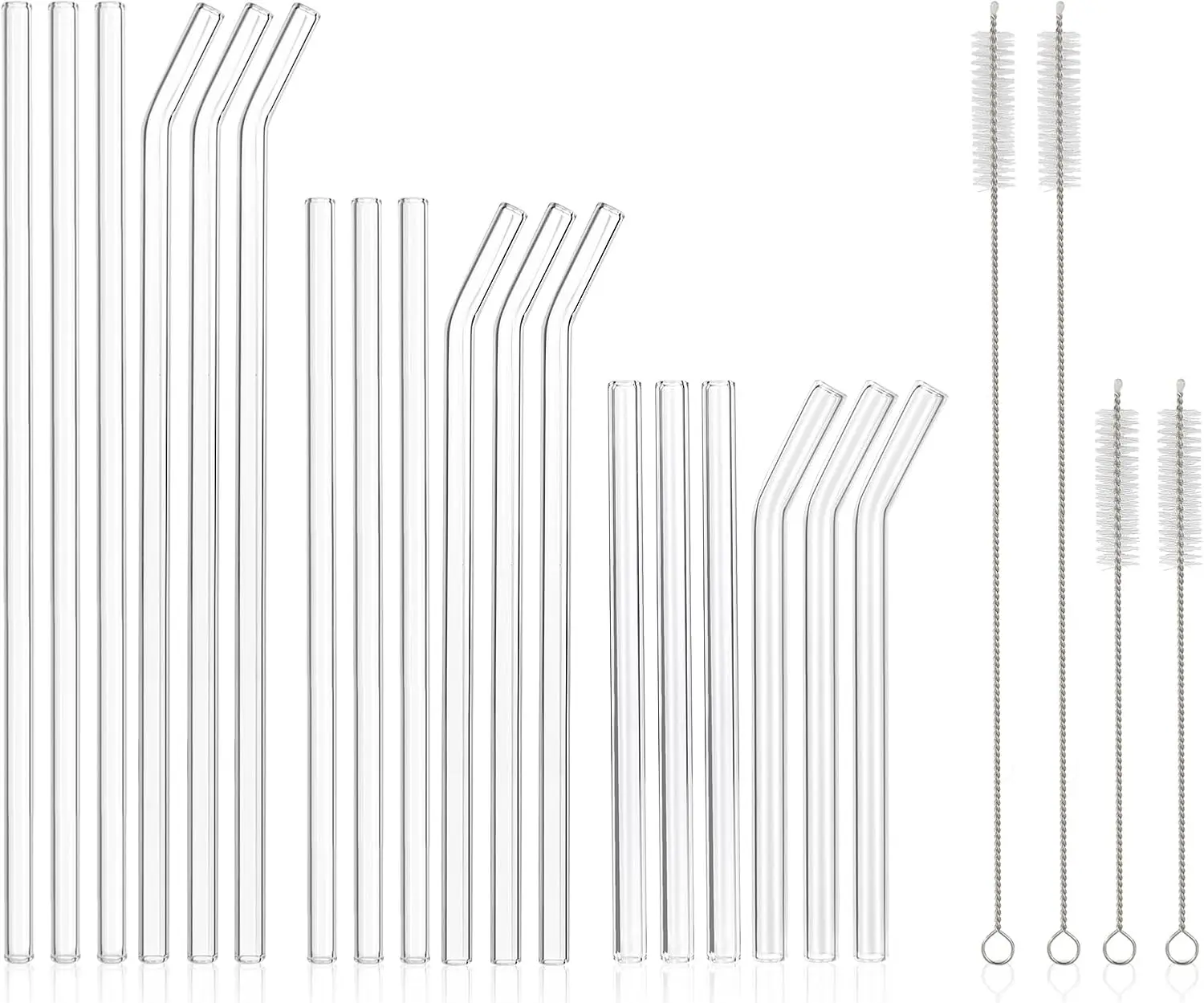 

22 Pcs Shatter-Resistant Glass Straws Set with Cleaning Brushes for Tumblers, Cocktails, Coffee