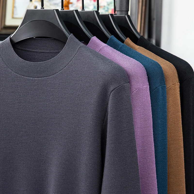 

Толстый свитер из 100% камвольной шерсти, высокое качество, мужской зимний классический джемпер с круглым вырезом 2025 года, одежда из овечьей шерсти с длинными рукавами, пуловеры, топы