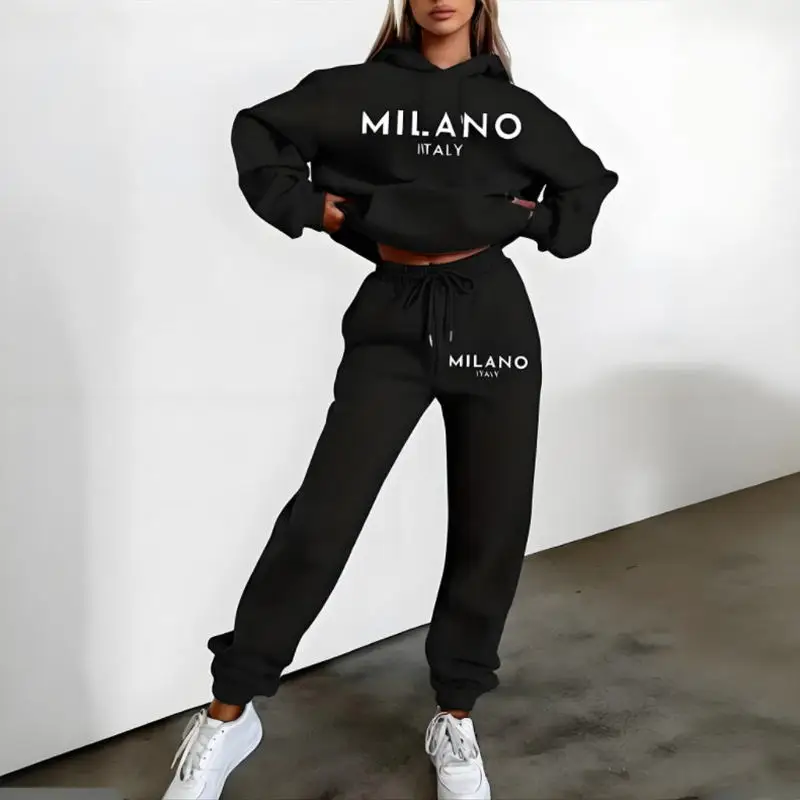 MILANO letter Printed Women Hoodie set Street Hip Hop Clothing Casual Female 2pcs Clothing Plush sweatshirt Perfect for Outdoor