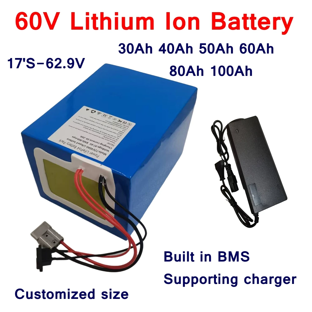 

17S 60V 30Ah 40Ah 50Ah 60Ah 80ah 100Ah lithium ion battery pack for 2000W 3000w 4000W 5000W 6000W Electric Scooter, Motorcycle