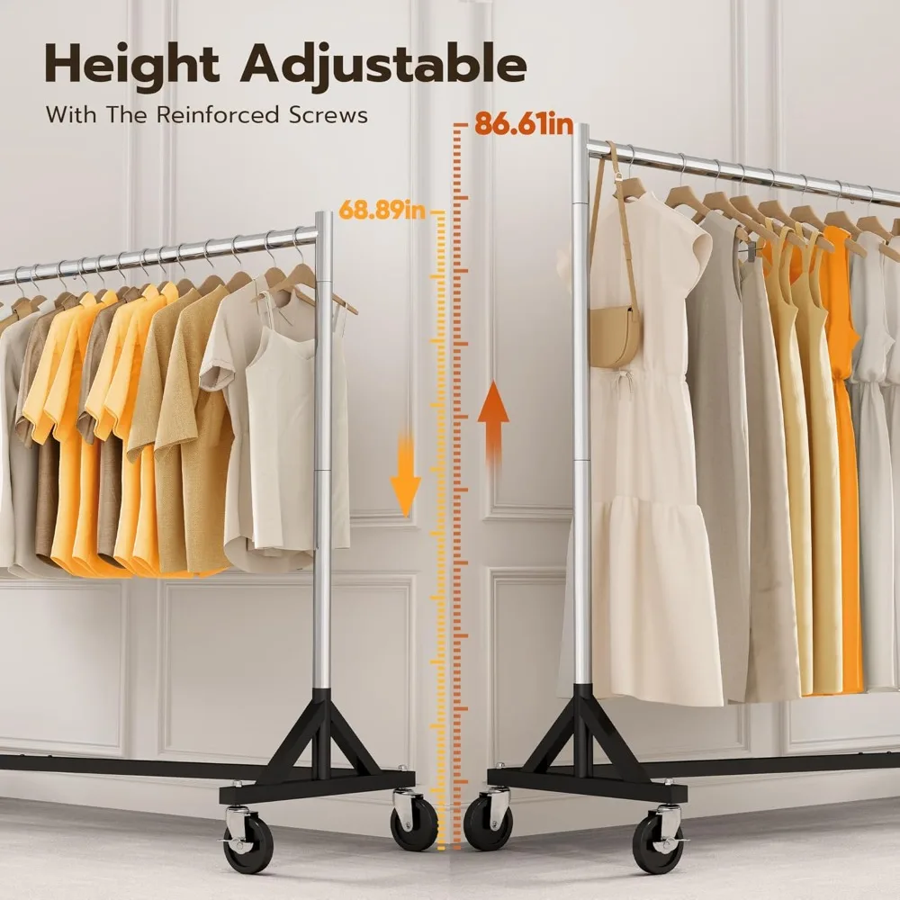 Commercial Z Base Garment Rack Hold 500LBS Heavy Duty Clothing Rack Adjustable Rolling Clothes Rack for Hanging Clothes