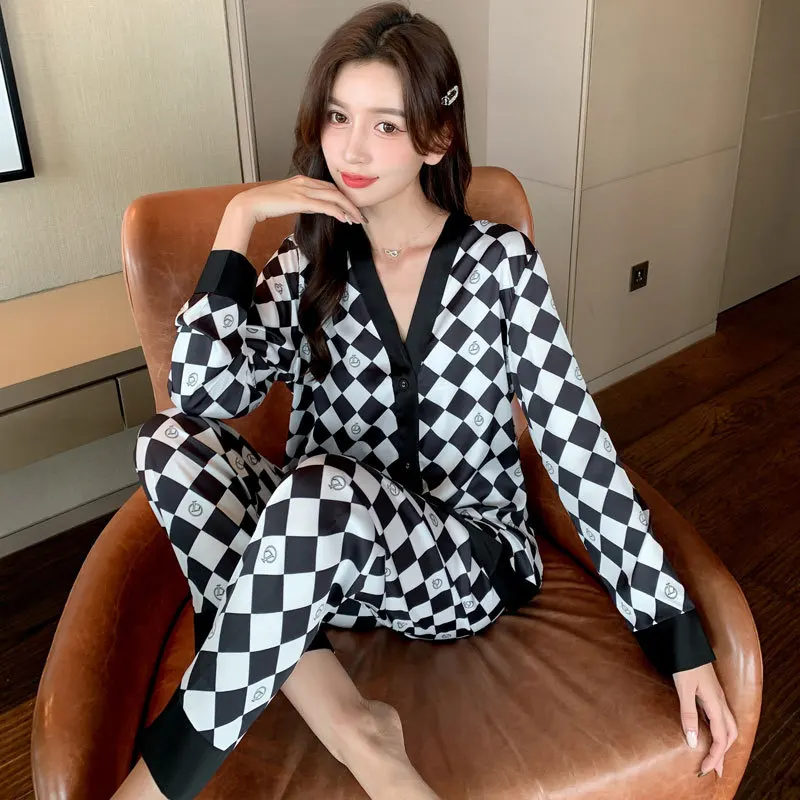 Short Sleeve Female Sleep Set Print Flower 2PCS Pajamas Suit Casual Summer New Sleepwear Intimate Lingerie With Pocket