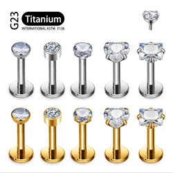 2/5Pcs ASTM F136 Titanium 3/4mm Heart CZ Labret Stud 16G Tragus Helix Cartilage Conch Flatback Earlobe Piercing Body Jewelry