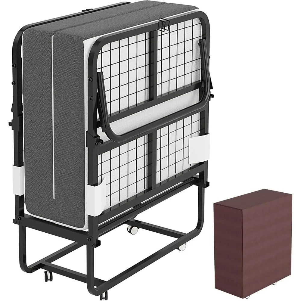 

Folding Bed with Mattress - 5.2 Thick Luxurious Memory Foam, 75 Lx31 W, Portable Foldable Roll Away Adults Bed for Guest, Storag