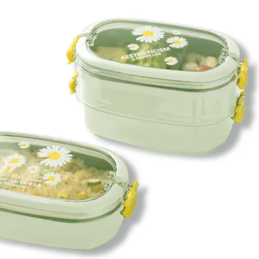 - 2-Layer School Bento Lunch  Safe  Food Container with 1L Capacity 2 Compartment for Kids